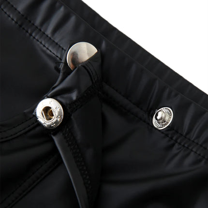 Men's Boxers Panties Faux Leather Button Boxershorts Men Pouch Panties Sexy Gay Underwear Mens Boxers Lingerie Nightclub Costume
