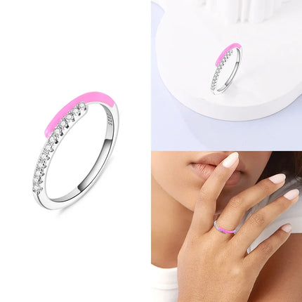 Original Romantic Heart-shaped White Zircon Shell Bowknot Rings 925 Sterling Silver  Women Jewelry Valentine's Day Birthday Gift