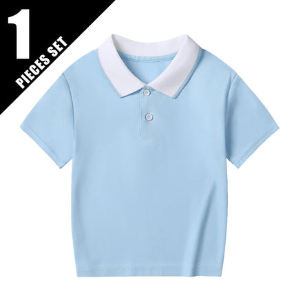 2/1 Piece Children's Summer Color Matching Lapel POLO Shirt Boy Casual Handsome Basic Short-sleeved Girl Joker Sweet Tennis Top