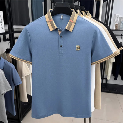 Summer 2025 men's golf fashion: short-sleeved polo shirt, high-end design, exquisite ice silk embroidery, breathable T-shirt