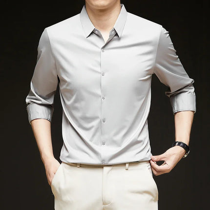 Premium Men's Ultra-Stretch Slim-fit Shirt - High-Quality Silky Business Formal Long-Sleeve Shirt for Social and Casual Wear