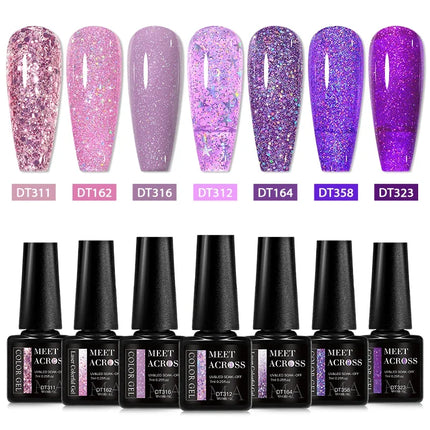 7pcs Glitter Gel Nail Polish Set Gold Silver Red Sparkling Sequins Soak Off UV Gel Varnish Nail Supplies Manicure DIY Art Design