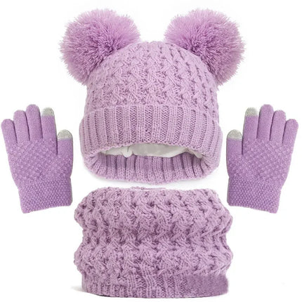 Kids Winter Hat Scarf Gloves Set Girls Knitted Scarf 3pc Set Childs Winter Warm Neck Scarves Beanie Cap For Boy Baby Gloves Suit