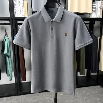 High quality brand 100% cotton short sleeve polo shirt men's new fashion luxury bee embroidery summer breathable soft T-shirt