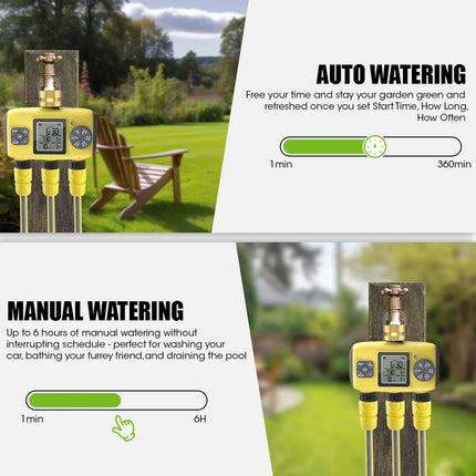 Insoma 3-Outlet Automatic Water Timer Garden Irrigation Watering System Independent Control Sprinkler Programmer Tools