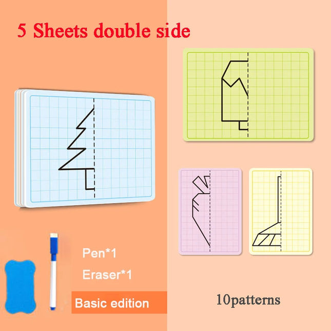 Kids Symmetrical Drawing Toy Cartoon Lattice Writing Board Reusable Pen Control Fine Motor Skill Educational Toys