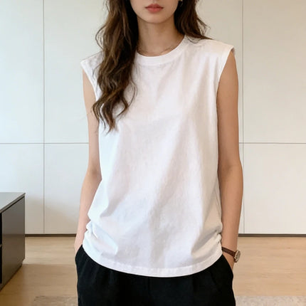 Women's Loose Sleeveless Tank Top Summer Casual Vest Basic Daily T-shirt Sweet Style Suitable For Students Stretchy Soft Women's Wear