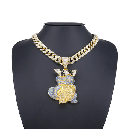 Anime Diamond Squirtle Pendant Necklace Men's and Women's Fashion Cuban Chain, Children's Holiday Gift