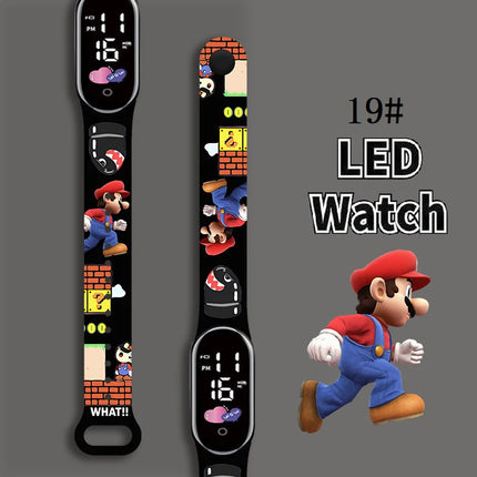 Mario Kids LED Watch Waterproof Touch Digital Bracelet Sports Wristwatch Anime Cartoon Children's Watch For Birthday Gift