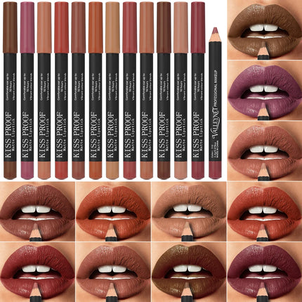 Thanksgiving/Christmas women's cosmetics gifts: 12 color matte velvet lipliner, natural&waterproof&easy to color lipstick pen.