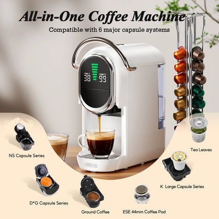 Cafelffe 6 in 1 Capsule Coffee Maker with Tea Leaves, Capsule, ESE 44mm Pods Coffee Powder Hot/Cold DG Cappuccino Nespresso