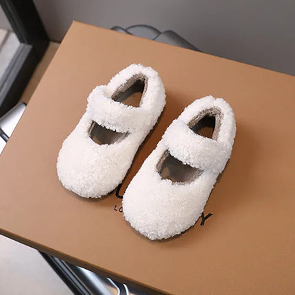 Children Fur Shoes 2024 Winter Kids Warm Plush Shoes For Girl Flat Loafers Moccasins Girls Casual Shoes Khaki, Beige