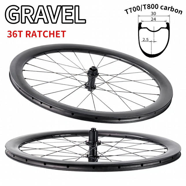Carbon Wheelset 700c Ratchet System 36T Disc Brake Cyclocross Wheels Center Lock 30/40/50mm Wheels for Cycling Gravel Bike