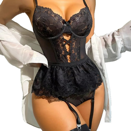 Woman Sexy Nightdress Mini Short Dress Bandage Underwear Nightwear Sexy Skirt Chemise Sleepwear Outfit Ruffle Dress