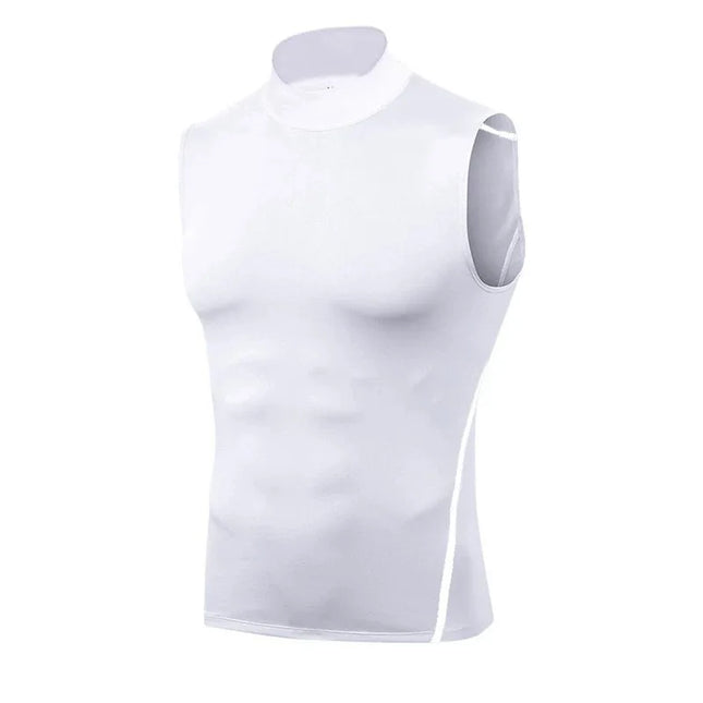 Men's Sleeveless Turtleneck Compression Shirt Man Quick Dry Workout Fitness Gym Tank Top Base Layer Bodybuilding Running Vest