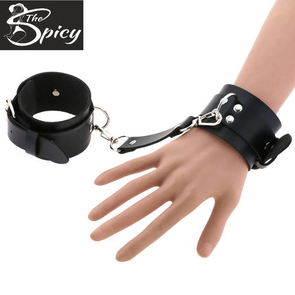 Bondage Wrist Restraints – Fetish Gear, Adjustable PU Leather Handcuffs for Role Play, Couples Adult Toy  HF-0002
