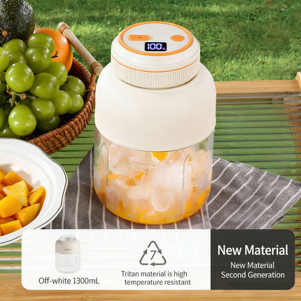 1300ML USB Rechargeable Portable Juicer, 46 Blades Fresh Fruit Mixer, Multifunctional Ice Crusher Smoothie Blender for Home