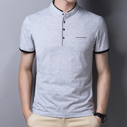 2025 New Men's Casual and Fashionable Solid Color Short-Sleeved Stand-Up Collar T-shirt Summer Versatile and Comfortable Top