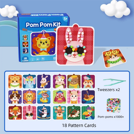Handmade Material Children's Sticker Book Educational Early Learning Animal Pompom Art Kit Cartoon Montessori Pompom Crafts Toy