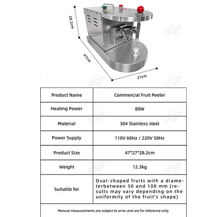 Commercial Automatic Fruit Peeler Machine for Dia 50-100mm round Fruits Peeling Thickness Adjustable 80W Fruit Peeling Equipment