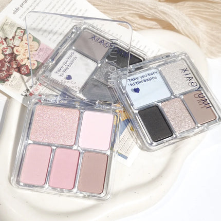 Korean Style Eyeshadow Palette 5 Colors Velvet Matte Pearl Shimmer Blendable Talc-Free Mini Holiday Gift Set