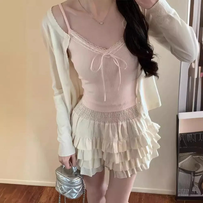 Pure Desire Lace Trim ter Vest Women Summer Sweet Spicy Girl  Knot Slim Fit  Strapba Top Beautiful Bal...