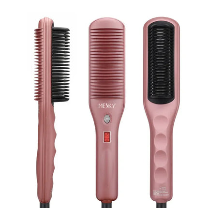 Corded Electric Comb Negative Ion Technology 180-230℃ 1H Auto Shut Off Anti-Frizz Design Hair Straightener Brush for Women