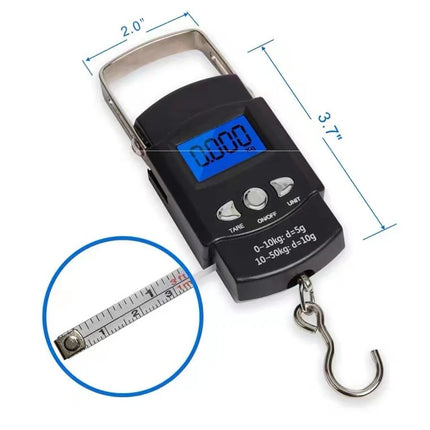 110lb/50kg Electronic Scale Blue Backlight LCD Display with Measuring Rule Tape Balance Digital Fishing Hanging Hook Scale Tool