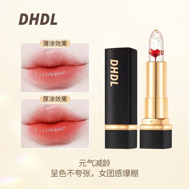 Color Changing Flower Jelly Lipstick Moisturizing Lip Balm with Gold Foil Temperature Sensory Cosmetic Makeup