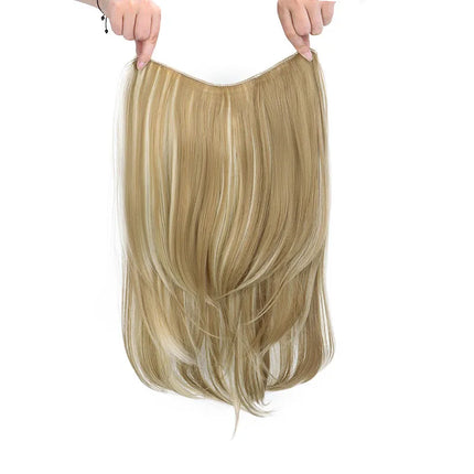 22Inch Synthetic Long Micro Curly Layered Hair Extension Patch Natural Looking Invisible One Piece Wig for Women