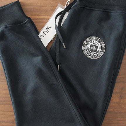 Spring New American Retro Terry Cloth Letter Embroidery Sweatpants Men's Simple Washed Drawstring Casual Sports Ankle-tied Pants