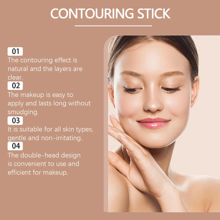 2 in 1 Contouring Stick Brighten and Plump Face Natural Contouring of Facial Contours Waterproof Long-Lasting Highlight Makeup