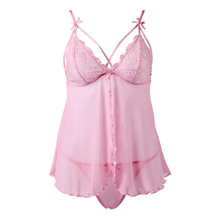 2026 Hot Sale Romantic Wire Free Bra Hollow Out Lingerie Set Pink Women Lace Bra And Panties Underwear Set