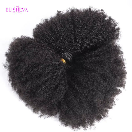 ELISHEVA Raw Indian  Human Hair Weave Bundles 1/3/4 Bundle Deal Afro Kinky Curly Bundles Natural /Jet Black Remy Wavy Extensions