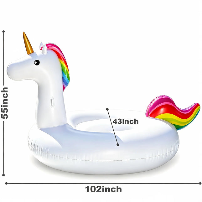 102" Giant Inflatable Unicorn Pool Float with Handles - Summer Beach Swimming Pool Party Toys Ride-on Lounge for Multi Players