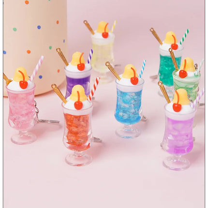 New Simulation Ice Cream Cup Model Key Chain Pendant Cute Ice Dream Cup Pendant Key Ring Party Gift Jewelry