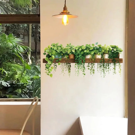 Green Plant Hanging Basket Wall Stickers for Living Room Decoration Bedroom Home Wall Decoration Stickers Room Decor One Piece