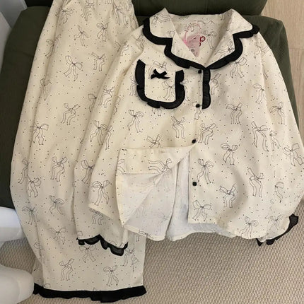 Cartoon character polka dot hellokitty pajamas KT cat cute kawaii casual long-sleeved home clothing set gift wholesale new style