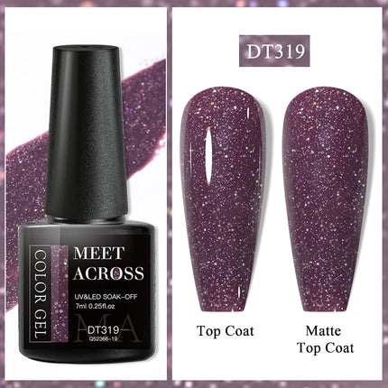 MEET ACROSS 7ml Rubber Base Gel Glitter Nude Pink White 2 In 1 Gel Nail Polish Nail Art Varnish For Nails Winter Autumn Manicure