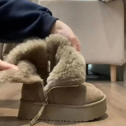 Luxury Winter Women Long Plush Warm Snow Boots Casual Shoes New Suede Fur Chelsea Ankle Boots Flats Platform Ladies Thick Shoes