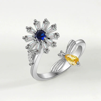 VENTFILLE 925 Sterling Silver Moon And Stars Zircon Rotatable Ring For Women Gift Diamond Relieve Stress Ring Jewelry Wholesale