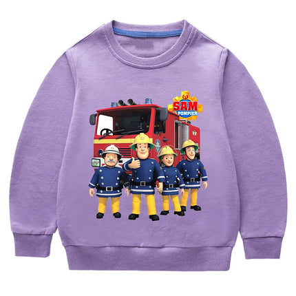 Children's Pure Cotton Hoodie Fireman Sam Boys Girls Long Sleeve Tshirt Pullover Kids Sprunky Cartoon Sweatshirt Kids Outerwear
