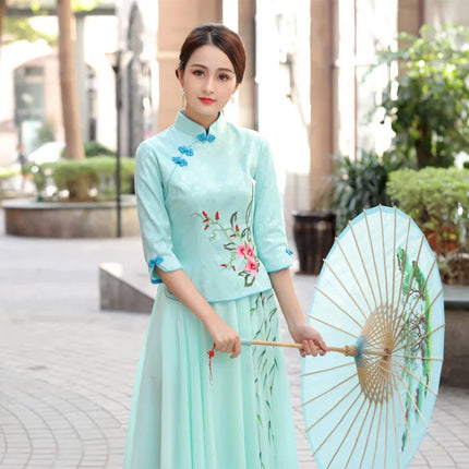 Cheongsam Top Hanfu Ethnic Style Chinese Clothing for Women Clothes Qipao Vintage Embroidery Elegant Shirt Streetwear Harajuku