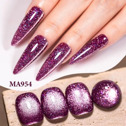 7ml Cat Reflective Magnetic Gel Nail Polish Purple Red Glitter Semi Permanent UV Gel Varnish Soak Off Nail Supplies Manicure DIY