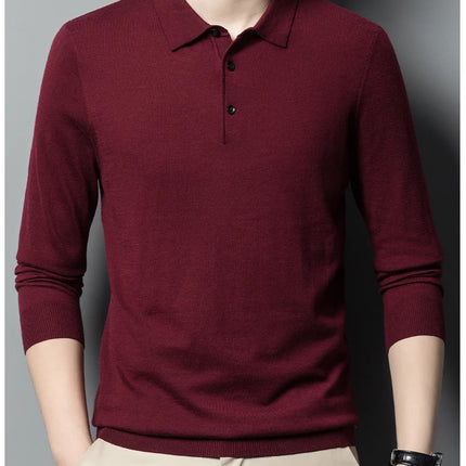 Worsted wool Men POLO Neck  Pullover Long Sleeve Lapel Sweaters Loose Warm Knitted Tops Spring Autumn New Style Men’s Clothing