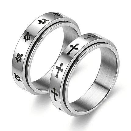 Anti Stress Anxiety Fidget Spinner Couple Rings Rotate Freely Jewelry for Men Women Stainless Steel Knuckle Ring Wedding Bague