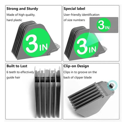 【NEW A39M】 Mega Hair Clipper Guards, 8Pcs Gray, For Wahl Full Size Hair Clippers (3 Inch 8Pcs)