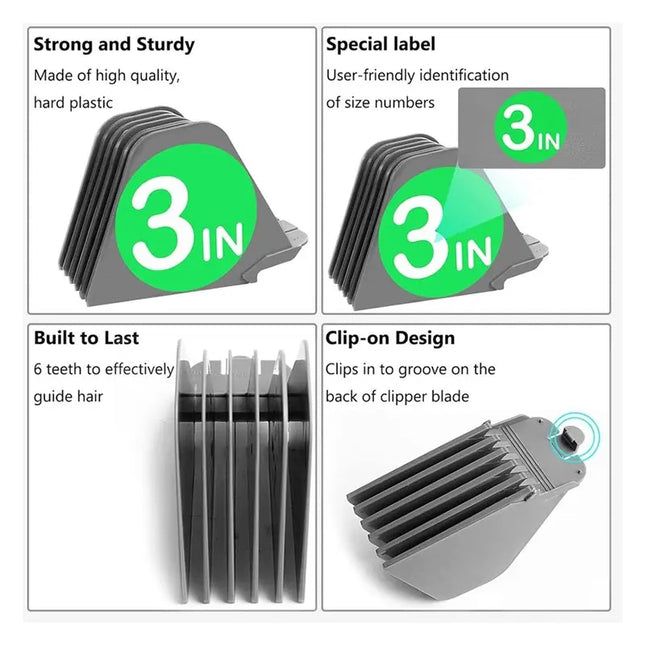 【NEW A39M】 Mega Hair Clipper Guards, 8Pcs Gray, For Wahl Full Size Hair Clippers (3 Inch 8Pcs)