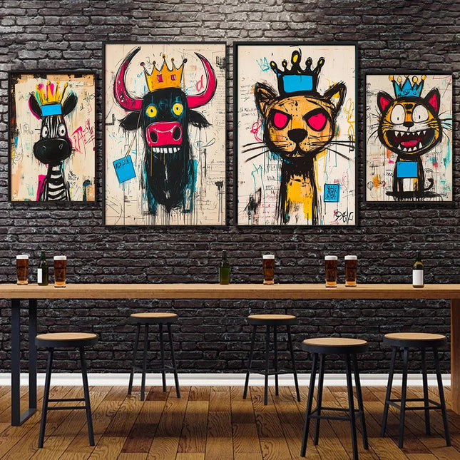 Colorful Graffiti Headphone And Vinyl Record Art Poster Prints Abstract Street Graffiti Pop Crown Animals Living Room Home Decor
