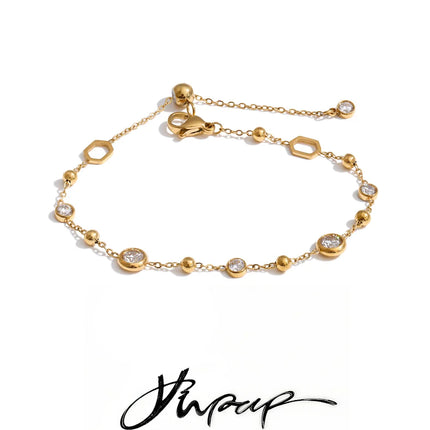 Yhpup Stainless Steel Cubic Zirconia Chain Bracelet Bangle Trending Delicate Aesthetic Chic Adjustable Wrist Jewelry PVD Plated